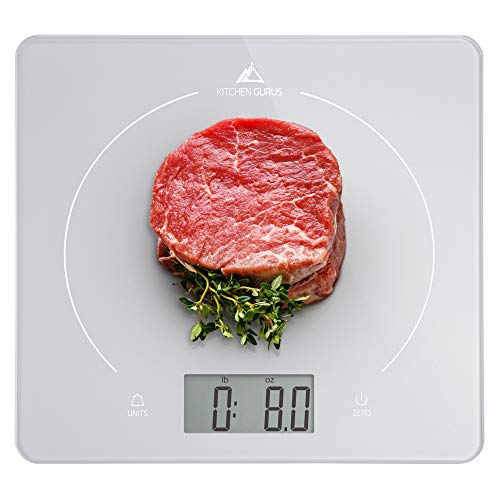 Greater Goods Kitchen Glass Meat Scale. Also Great for General Cooking, Baking, and Meal Prep with Surface for Easy Cleaning and Reducing Food-Borne Bacteria. Designed in St. Louis (Silver)