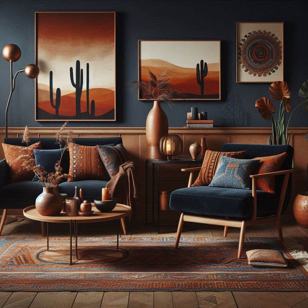 Navy and Earthy Tones for Contrast
