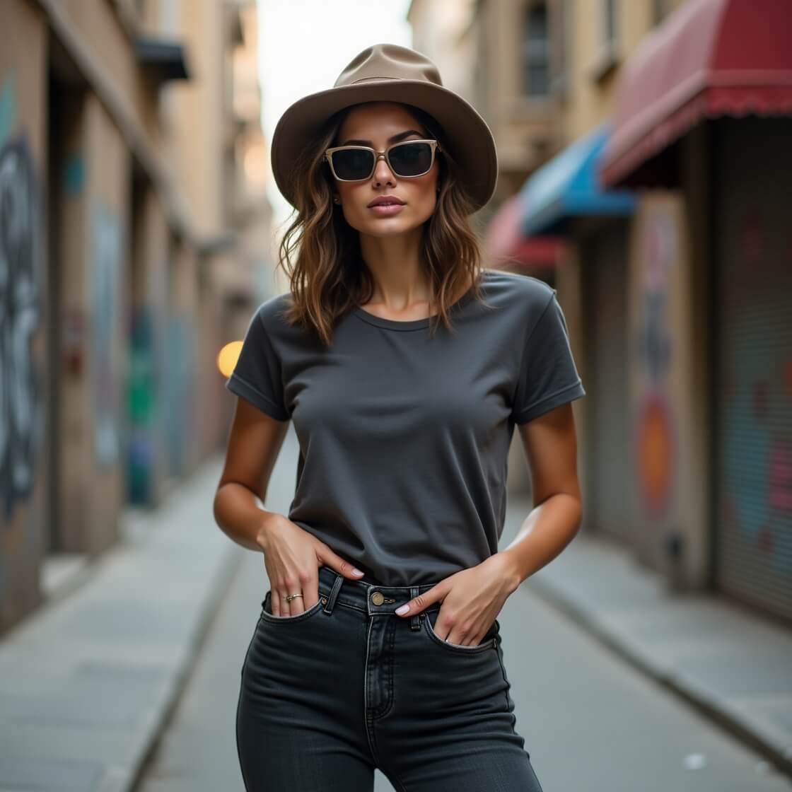 Fitted Gray Tee + Faded Black Jeans