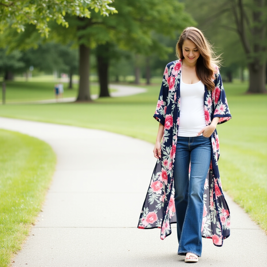 Layered Kimono + Tank Top + Flared Jeans