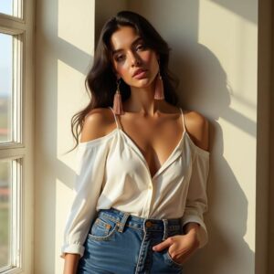 Tassel Earrings + Off-Shoulder Top