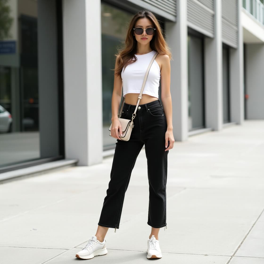 White Crop Top + Black Jeans