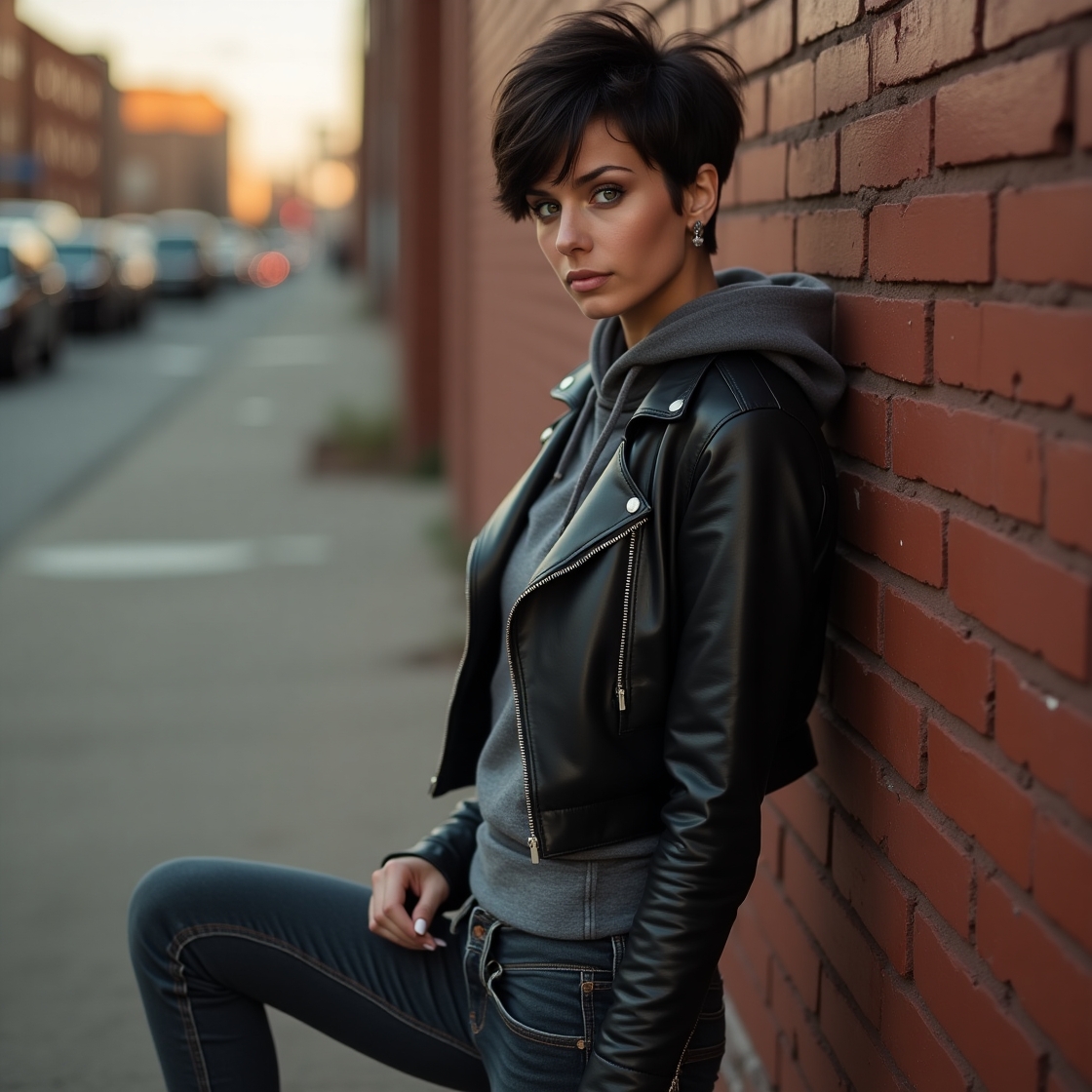 Layered Hoodie + Leather Jacket + Skinny Jeans