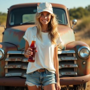 With Denim Shorts and a Baseball Cap